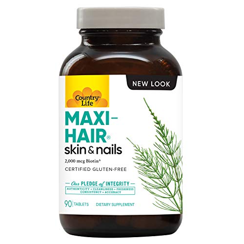 Country Life Maxi Hair - 90 Time Release Tablet - Increased Hair Strength and Encourages New Hair Growth - Less Breakage