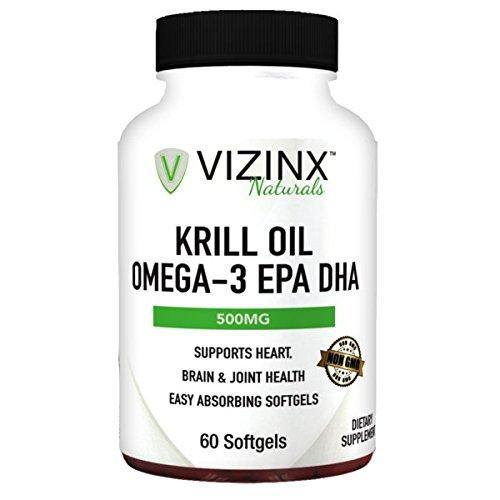 VIZINX Krill Oil Omega-3 EPA DHA 60 Softgels, 1000mg Daily with EPA/DHA & Astaxanthin. Supports Brain, Joint & Heart Health. Naturally-Occurring Essential Fatty acids Including Omega-6 and Omega-9 - Vitamins Emporium