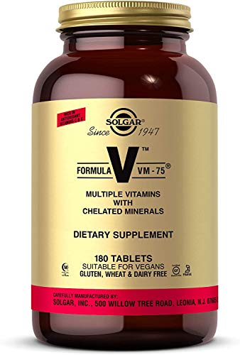 Solgar Formula VM-75, 180 Tablets - Multivitamin with Chelated Minerals - Vitamin A, B6, B12, C, D, E - Biotin, Magnesium, Calcium, Iron, Zinc - Vegan, Gluten Free, Dairy Free - 180 Servings