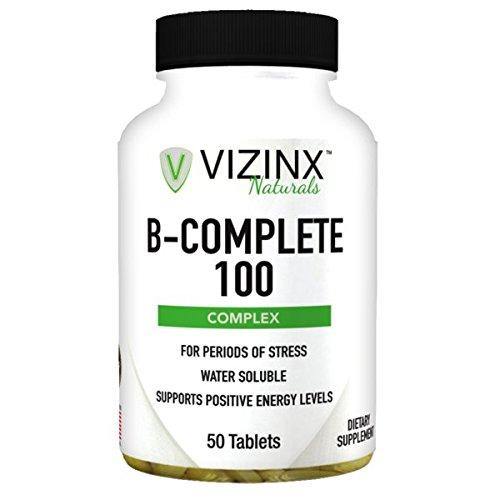 VIZINX B-100 Complete - Complex of Thiamine, Riboflavin, Niacinamide, Pantothenic Acid, Pyridoxine, Folic Acid, Cobalamin, and Biotin, Supports Reduction of Stress & Positive Energy Levels, 50 Tablets - Vitamins Emporium