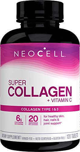 NeoCell Super Collagen with Vitamin C, 120 Collagen Pills, #1 Collagen Tablet Brand, Non-GMO, Grass Fed, Gluten Free, Collagen Peptides Types 1 & 3 for Hair, Skin, Nails & Joints (Packaging May Vary)