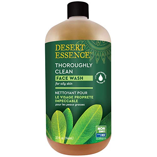 Desert Essence Thoroughly Clean Face Wash - Original - 32 Fl Oz -Tea Tree Oil -For Soft Radiant Skin - Gentle Cleanser - Extracts Of Goldenseal, Awapuhi, & Chamomile Essential Oils