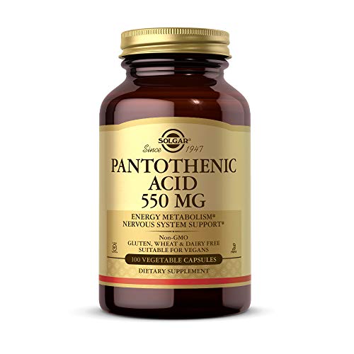Solgar Pantothenic Acid 550 mg, 100 Vegetable Capsules - Vitamin B5 - Energy Metabolism, Nervous System Support - Gluten Free, Dairy Free, Kosher - 100 Servings