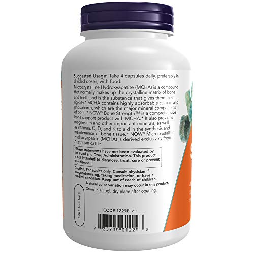 NOW Supplements, Bone Strength with Microcrystalline Hydroxyapatite (MCHA), Magnesium and Vitamins C,D and K, 240 Capsules