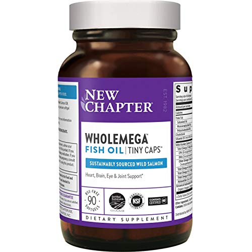 New Chapter Fish Oil Supplement - Wholemega Wild Alaskan Salmon Oil with Omega-3 + Vitamin D3 + Astaxanthin + Sustainably Caught - 90 ct Tiny Caps