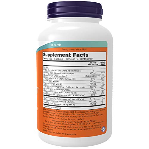 NOW Supplements, Bone Strength with Microcrystalline Hydroxyapatite (MCHA), Magnesium and Vitamins C,D and K, 240 Capsules