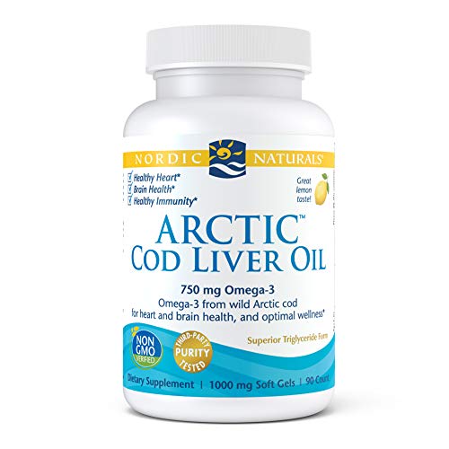 Nordic Naturals Arctic Cod Liver Oil, Lemon - 90 Soft Gels - 750 mg Total Omega-3s with EPA & DHA - Heart & Brain Health, Healthy Immunity, Overall Wellness - Non-GMO - 30 Servings