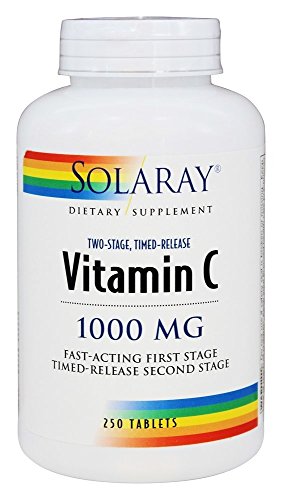 Solaray Vitamin C w/Rose Hips & Acerola | 1000mg | Two-Stage Timed-Release Healthy Immune Function, Skin, Hair & Nails Support | Non-GMO | 250ct