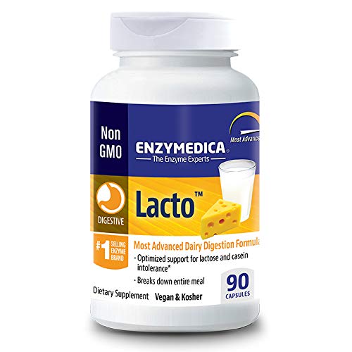 Enzymedica, Lacto, Enzyme Support for Digestive Relief From Lactose Intolerance, Vegan, Gluten Free, 90 capsules (90 servings)