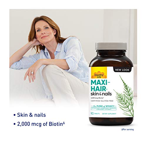 Country Life Maxi Hair - 90 Time Release Tablet - Increased Hair Strength and Encourages New Hair Growth - Less Breakage
