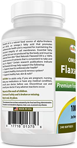 Best Naturals Flaxseed Oil 1000 mg 240 Softgels - Omega-3-6-9 for Heart Health