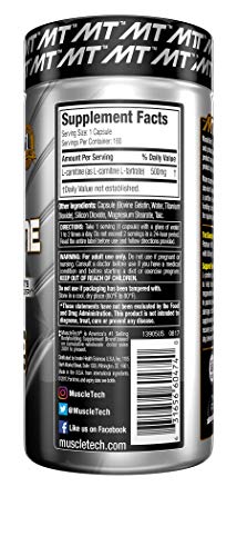 MuscleTech L-Carnitine Supplement, 500mg Acetly-L-Carnitine, Post Workout & Muscle Recovery, 180 Servings (Packaging may vary)