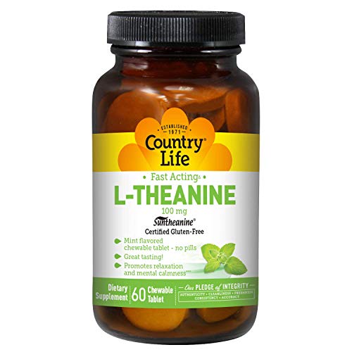 Country Life L-Theanine 100 mg - 60 Smooth Melts - Mint Flavored - Promotes Relaxation & Mental Calmness - Fast Acting