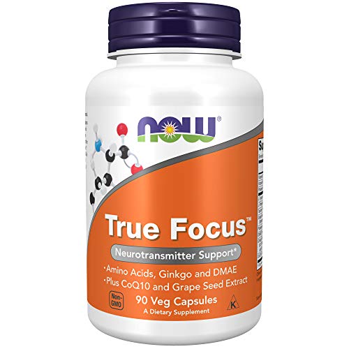 NOW Supplements, True Focus with Amino Acids, Ginkgo and DMAE + CoQ10 and Grape Seed Extract , 90 Veg Capsules