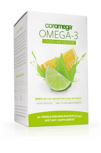 Coromega Omega 3 Fish Oil Supplement, 650mg of Omega-3s with 3X Better Absorption Than Softgels, Lemon Lime Flavor, 90 Single Serve Squeeze Packets