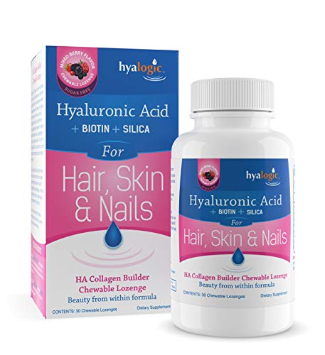 Hyaluronic Acid + Collagen Builder - Chewable Collagen Tablets for Healthy Skin, Hair, Nails - HA Collagen Booster: Vegan | Gluten Free | Mixed Berry Flavor – 30 count by Hyalogic