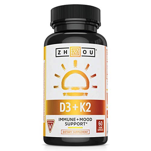 Zhou Vitamin K2 (MK7) with D3 | Bone and Heart Health Formula | Immune Support | 60 Vegetable Capsules