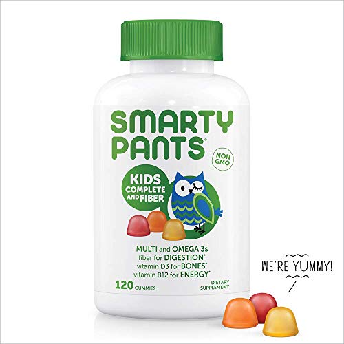SmartyPants Kids Complete and Fiber Gummy Vitamins: Multivitamin, Gluten Free, Prebiotic Fiber, Omega 3 Fish Oil (DHA/Epa Fatty Acids), Folate (methlyfolate),Vitamin D3, 120 Count (30 Day Supply)