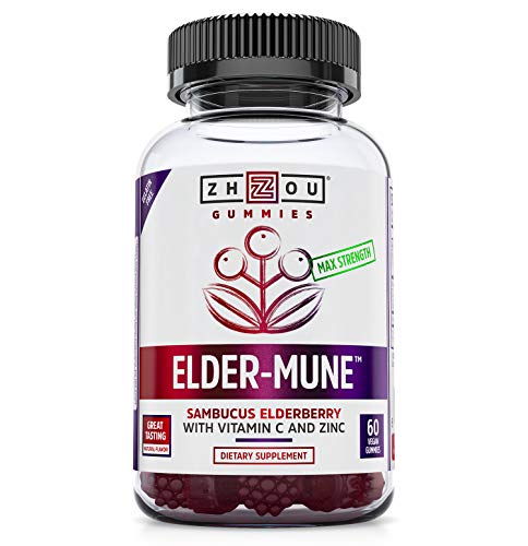 Zhou Elder-Mune Sambucus Elderberry Gummies | Antioxidant Flavonoids, Immune Support, Zinc & Vitamin C Supplement | 30 Servings, 60 Gummies