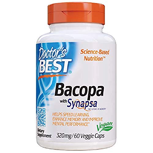 Doctor's Best Bacopa with Synapsa, Brain, Enhances Memory, Antioxidant, Non-GMO, Vegan, Gluten Free, Soy Free, 320 mg, 60 VC (DRB-00454)