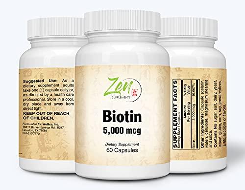 High Potency Biotin - 5,000mcg, USP Grade Biotin Supplement for Women and Men - Biotin for Hair Growth, Nails Growth & Vibrant Glowing Skin - Non-GMO & Gluten Free 60-Caps