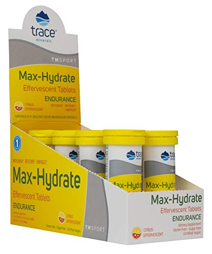 MAX-Hydrate Endurance, 8 Tubes of 10 Tablets, HIGH Performance Electrolyte FIZZING Tablets,Citrus, Calcium, Magnesium, Sodium, Potassium, Trace Minerals, Non GMO, Gluten Free, Hydration.