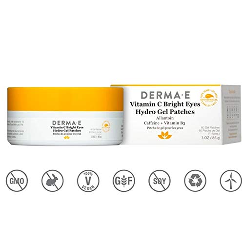 DERMA E Vitamin C Bright Eyes Hydro Gel Patches – Cooling Under Eye Patches - All Natural Eye Treatment Products – Under Eye Brightener - Dark Circles and Puffy Eyes Treatment, 60 Patches