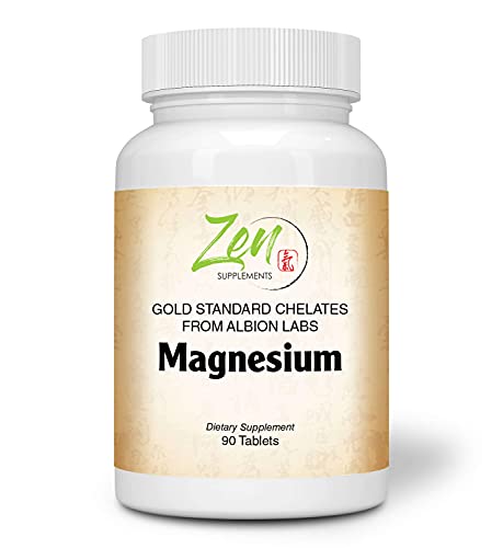 Zen Supplements - Magnesium Albion Chelates 400mg - Promotes Increased Energy for Muscle Functions, Supports Calmness & Relaxation, Coronary Functions, & Bone Density, & Supports Digestion 90-Tabs