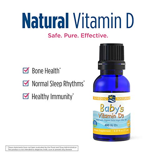 Nordic Naturals Baby's Vitamin D3 - Vitamin D From Natural Cholecalciferol Helps Calcium Absorption To Support Healthy Teeth, Bone Development, Immune System and Brain Function,(0.37 oz) 11 ml
