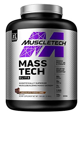 Mass Gainer Protein Powder | MuscleTech Mass-Tech Elite Mass Gainer | Whey Protein Powder + Muscle Builder | Weight Gainer | Protein Powder for Muscle Gain | Creatine Supplements | Chocolate, 7 lbs