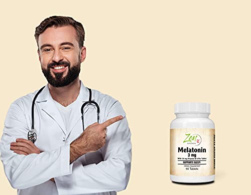 Zen Supplements - Melatonin 3 Mg W/ B-6 60-Tabs - Support for Restful Sleep - Natural Sleep Support - Helps with Occasional Sleeplessness