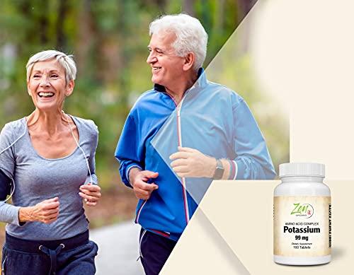 Zen Supplements - Potassium 99 mg (Amino Acid) 100-Tabs - Fluid & Electrolyte Balance Formula - Heart, Nerve & Muscle Function Support