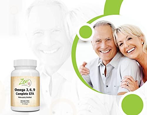 Zen Supplements - Omega Omega 3-6-9 - Sourced from Deep Sea Fish, Flax Seed & Borage Oils. Purified with Molecular Distillation - Supports Heart and Circulatory Health 120-Softgel