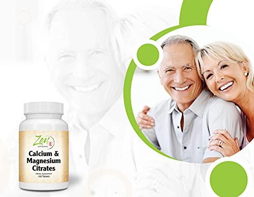 Zen Supplements - Calcium & Magnesium Citrates Supports Bone Health & Muscle Relaxation 100-Tabs