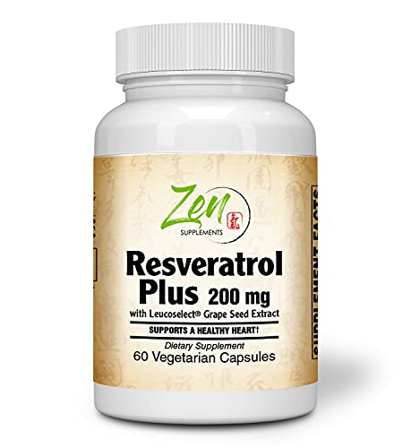 Resveratrol Plus 200mg - Pure Grape Seed Trans Resveratrol for Antioxidant & Cardiovascular Support - Non-GMO & Gluten Free 60-Vegcaps