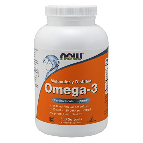 NOW Supplements, Omega-3 180 EPA / 120 DHA, Molecularly Distilled, Cardiovascular Support*, 500 Softgels