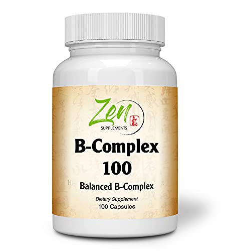 Complete B-Complex Vitamin Supplement - Full-Spectrum B Vitamin Supplement with Folic Acid, Biotin, Inositol - for Immune & Cardio Health, Energy Metabolism - 100 Capsules