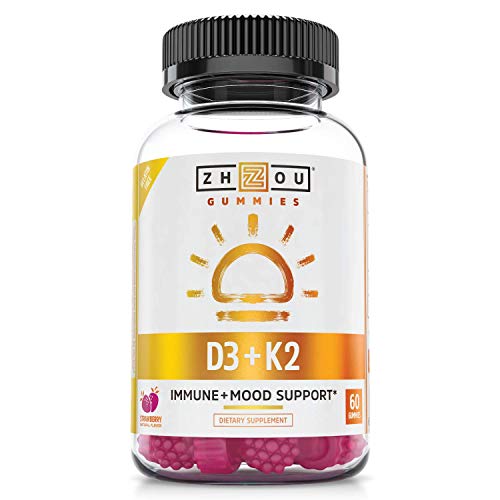 Zhou Vitamin K2 (MK7) with D3 Gummies | Bone and Heart Health Formula | Immune Support | 60 Veggie Gummies