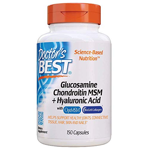 Doctor's Best Glucosamine Chondroitin Msm + Hyaluronic Acid with optimsm & Biocell Collagen, Joint Support, Non-GMO, Gluten Free, Soy Free, 150 Caps