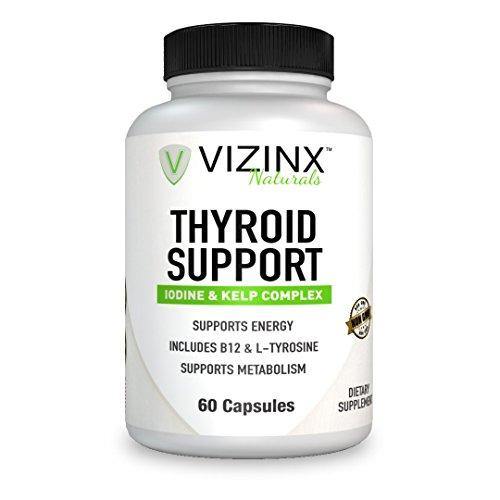VIZINX Thyroid Support 60 Caps - Iodine & Kelp Complex Supports Healthy Metabolism, Mental Clarity, with Stimulant Free Energy Includes L-Tyrosine, B-12, Cayenne Pepper, Ashwagandha, Shisandra & More - Vitamins Emporium