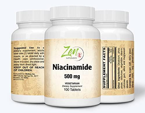 Pure Niacinamide 500mg - Natural Flush Free Niacin - Energy Metabolism and Booster, Skin Health, Cell Restoration, Easing Cognitive Decline in a Niacinamide Supplement – 100 Vitamin B3 Tabs