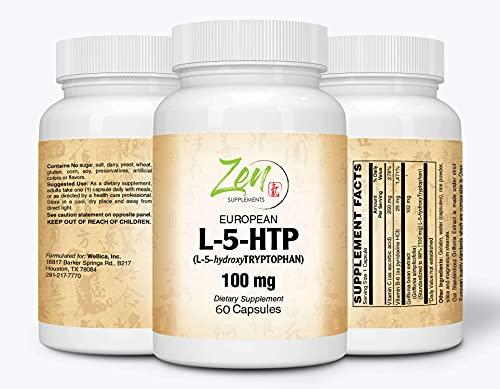 Zen Supplements - L-5HTP 100 Mg with Vitamin C & B-6 60-Caps - Serotonin Synthesizers and Cofactor B6 for Improved Serotonin Conversion - 5HTP Supplement for Serotonin Boost, Mood & Sleep Support