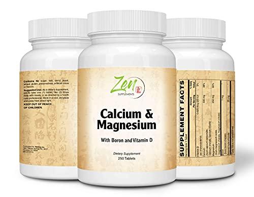 Zen Supplements - Hi Potency Calcium & Magnesium with D3 & Boron for Enhanced Absorption, Supports Bone Health & Bone Density 250-Tabs
