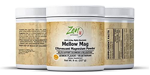 Zen Supplements - Mellow Mag-Lemon Flavor Magnesium Carbonate - Natural Aid to Support Constipation & Sleeping Difficulties, Promotes Anti-Stress, Calm & Regularity 8 Oz- Effervescent Powder