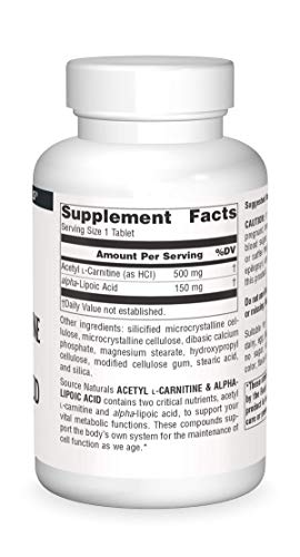 Source Naturals Acetyl L-Carnitine & Alpha-Lipoic Acid 650mg- 120 Tablets