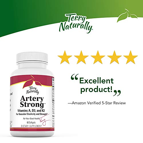 Terry Naturally Artery Strong - 60 Softgels - Vitamin A, D3 & K2 Supplement, Promotes Vascular Energy & Strength, Supports Cardiovascular Health - Non-GMO, Gluten-Free - 60 Servings