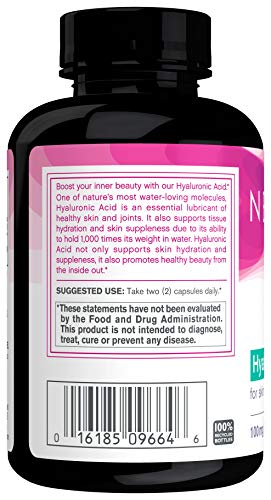 NeoCell Hyaluronic Acid, Daily Hydration for Skin Hydration & Suppleness, 100mg ,60 Capsules (Package May Vary)