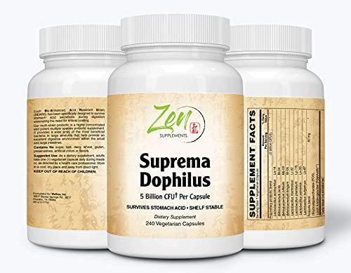 Zen Supplements - Suprema-Dophilus - 5 Billion CFU Probiotic - 8 Strains - Shelf Stable and Acid Resistant - Supports Gastrointestinal & Immune Health 240-Caps