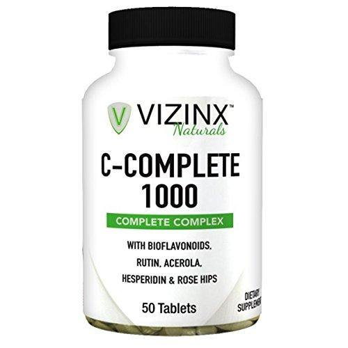 Vizinx C-Complete 1000 MG - Includes Quercetin, Rose Hips, Rutin, Acerola, Hesperidin with Citrus Bioflavonoids from Lemons, Oranges & Grapefruit, Protects Against Free Radical Damage, 50 Tablets - Vitamins Emporium