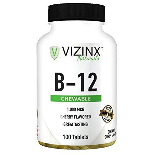 Vizinx B-12 1,000 MCG Cherry Flavored 100 Tablets, Provides Energy, Concentration, and Mental Clarity. Non GMO. - Vitamins Emporium